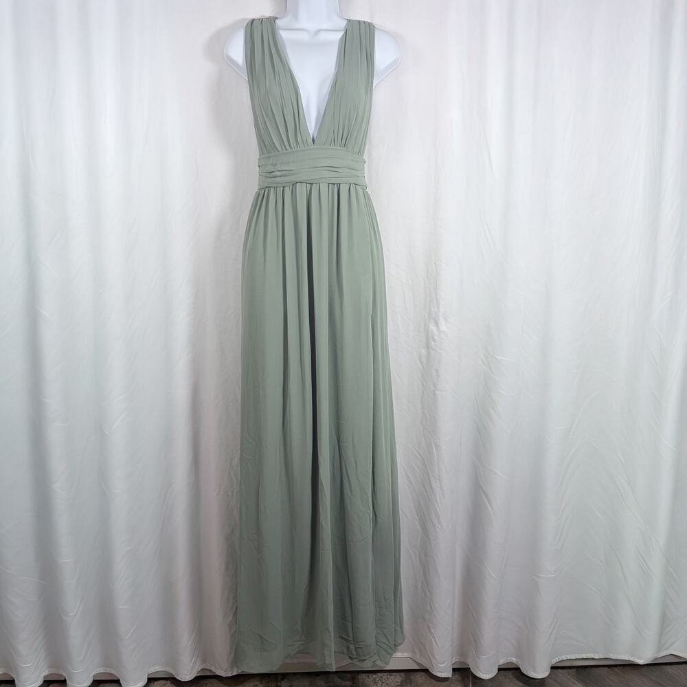 Lulu's Sage Green Maxi Dress with Plunging V-Neck